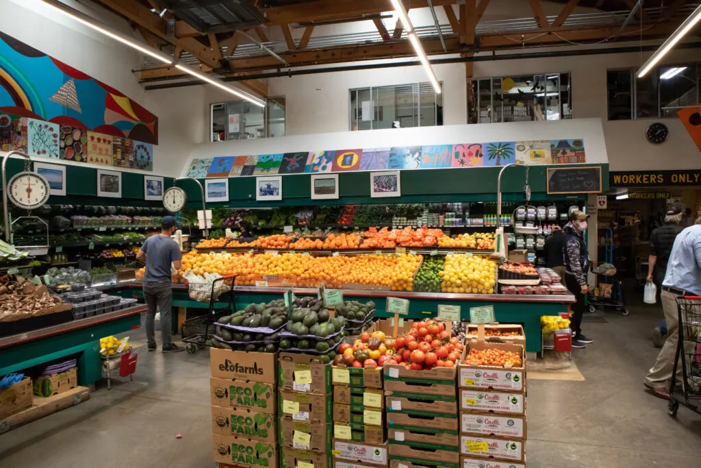 Rainbow Grocery's legendary bulk section with hundreds of bins and jars